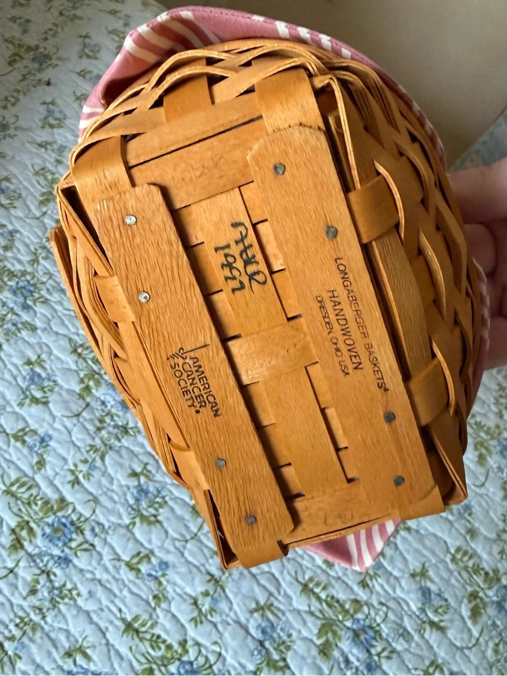 Vintage 1999 Small Wooden Longaberger Horizon of Hope basket with Plastic Liner
